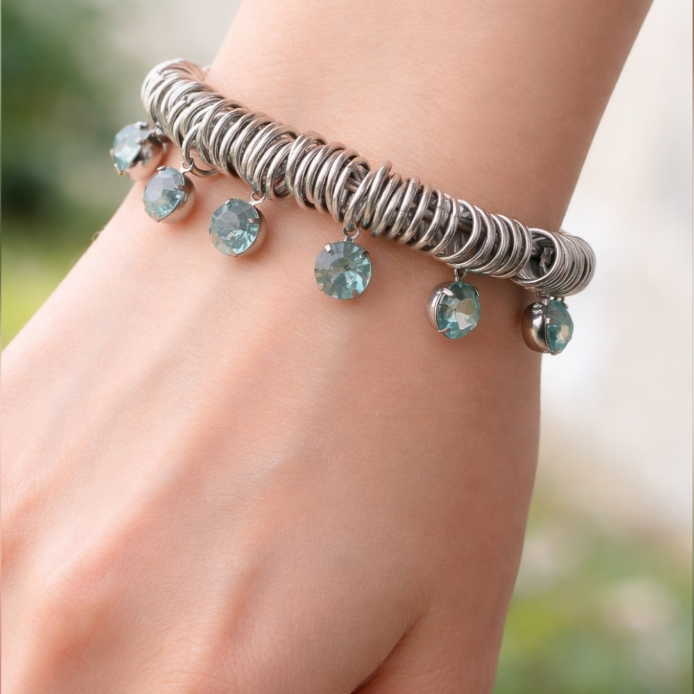 Silver And Turquoise Rhinestone Bracelet
